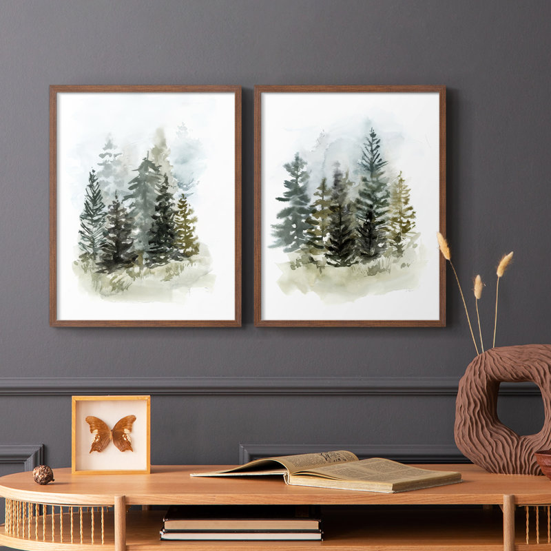Impression encadrée Washy Treeline I-Premium - prête à être accrochée - aucun clou requis - aucun clou requis, Noyer
