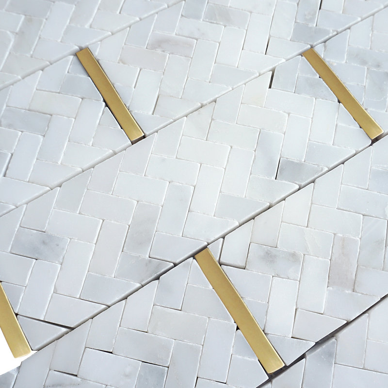 Natural 3" x 3" Natural Stone Brick Joint Mosaic Wall Tile, White/Gold