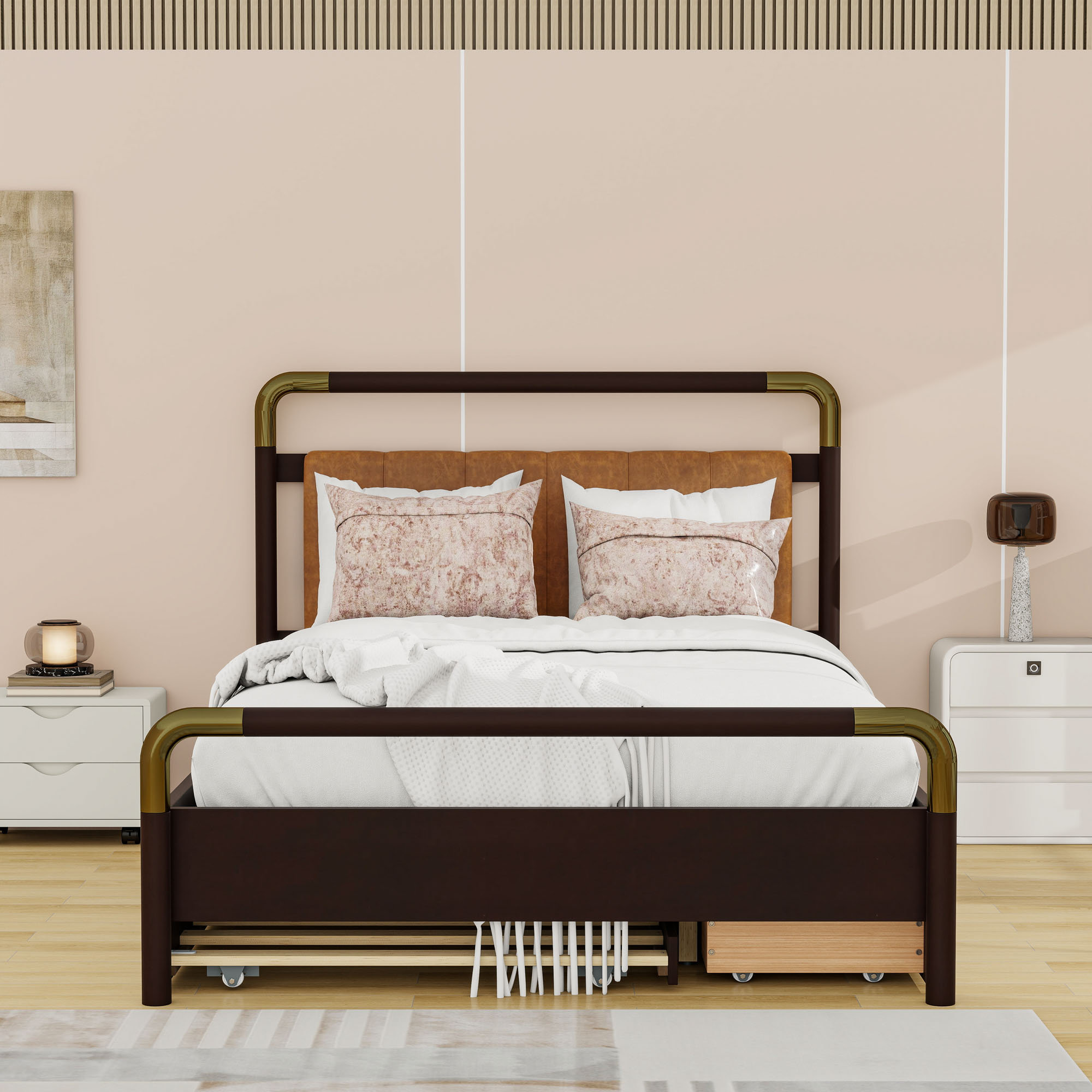 Ebern Designs 2 Drawers Queen Wooden Platform Bed with Twin XL Trundle ...