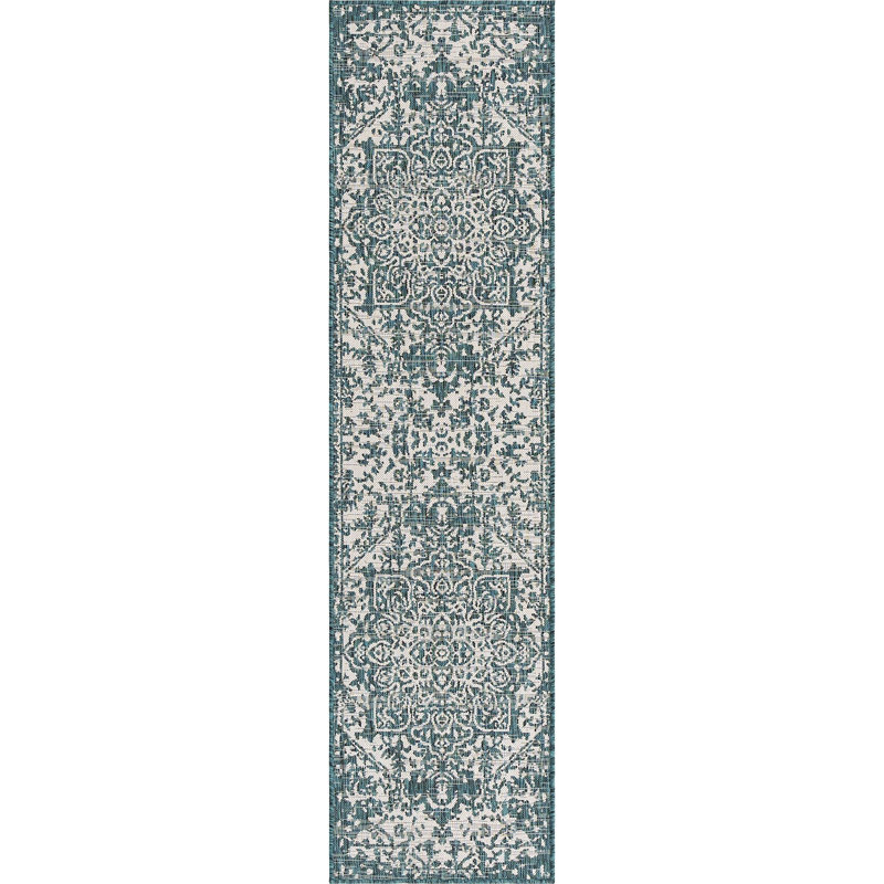 Outdoor Destiny Area Rug Blue Green Color, Runner 2' x 8'