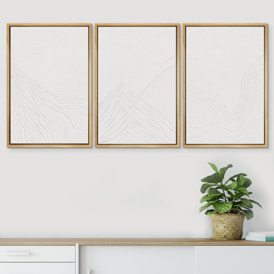 Paysage minimaliste «chaîne de montagnes minimaliste, paysage abstrait, œuvre d'art neutre, art mural encadré 3 pièces - impression numérique sur toile giclée»