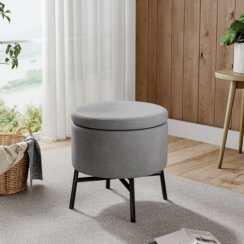 48cm Wide Velvet Round Solid Colour Ottoman with Storage