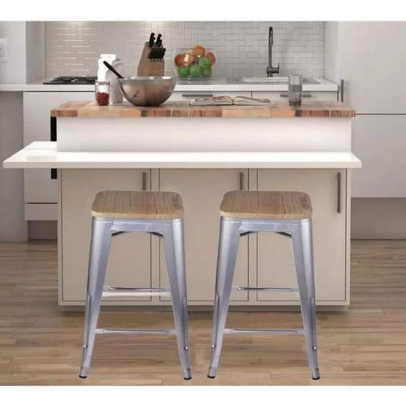 Tolix Stool W/ Wood (26")