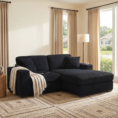 86.5'' Upholstered Corduroy Sectional with Wide Seat & USB Charging