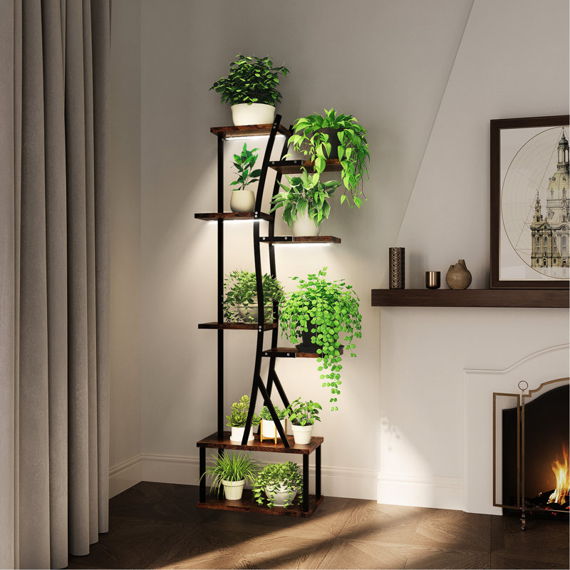 Étagère à 8 étages pour plantes avec lumières de croissance, conception en forme de S pour exposer des prix et de l'artisanat, 4 chambres à coucher à petits appartements pour tout le spectre, facile à nettoyer