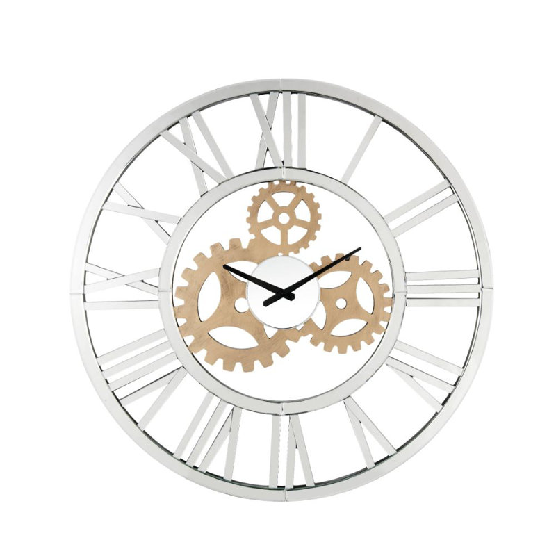 Astrid Glam 31"Dia Round Wall Clock with Roman Numerals Dial in Mirrored