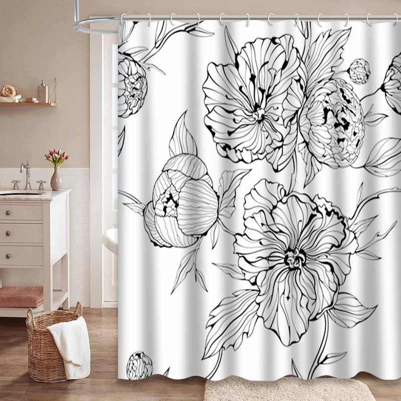 Rideau de douche Black Flowers, L 72 po x l 72 po