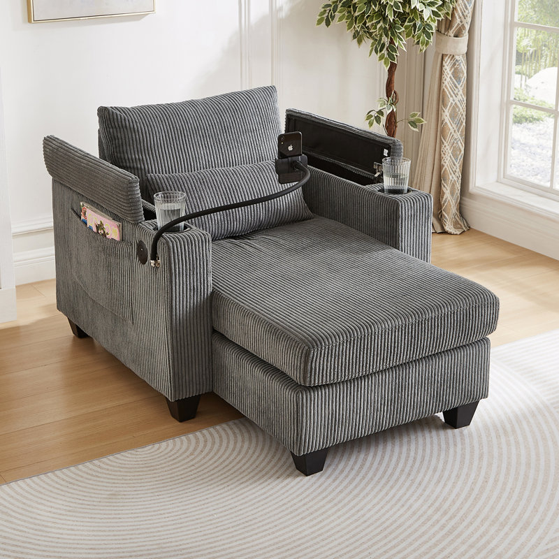 Canapé-lit convertible avec ports USB, porte-gobelets, porte-téléphone et amplement de rangement, idéal pour une vie moderne et compacte