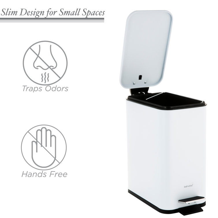 Simplify Slim Rectangular 5 Liter Pedal Trash Bin with Soft Close Lid in Stainless Steel