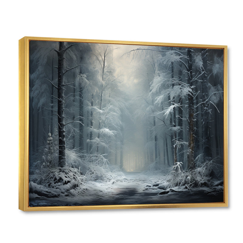 Winter Silent Woods IV, reproduction d'art sur toile, Cadre flottant doré, H 34 po x l 44 po x P 1,5 po
