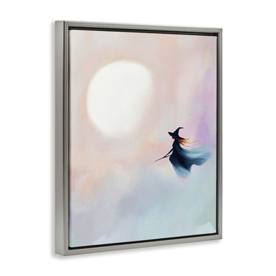 Cadre flottant de sorcière volant au coucher du soleil, design par The Prints Vibe