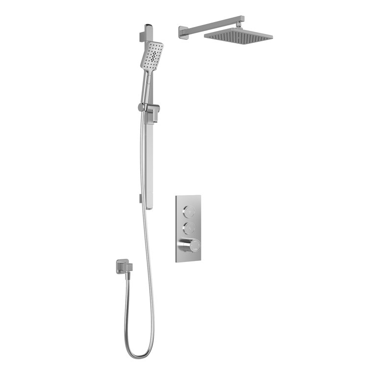 Complete Shower System with Push-Button Valve and Decorative Trim