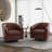 Applewold Upholstered Red Brown Faux Leather Swivel Barrel Chair with Solid Wood Base-192044278