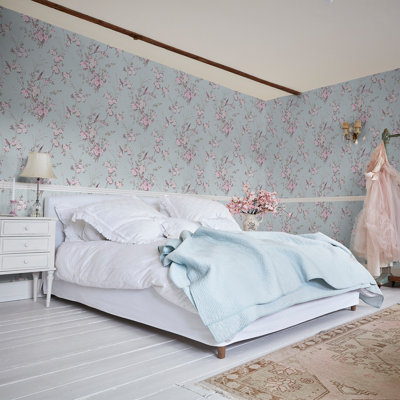 Rachel Ashwell Bird Chinoiserie Pink Gold Wallpaper