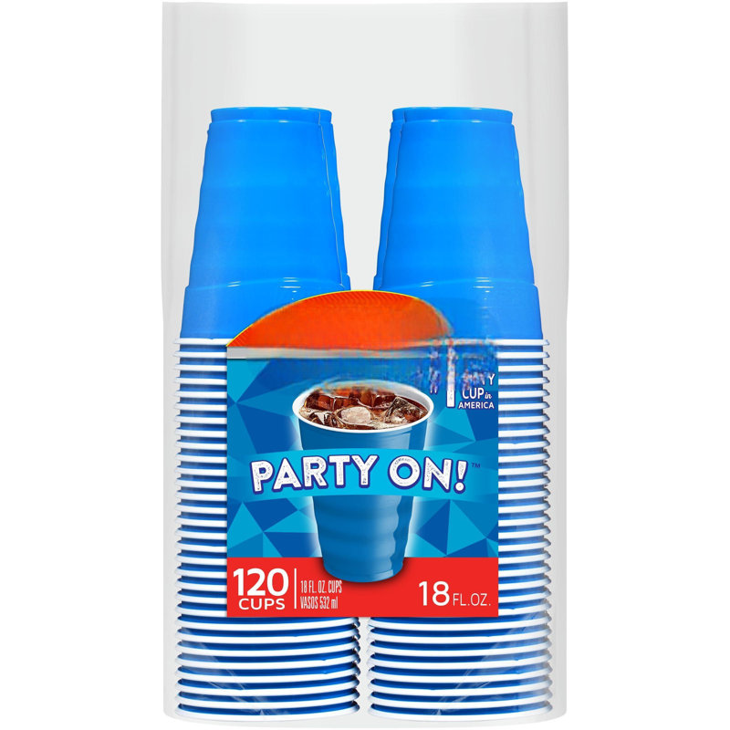 Party On Disposable Plastic Cups, Marine Blue, 18 Ounce, 120 Count