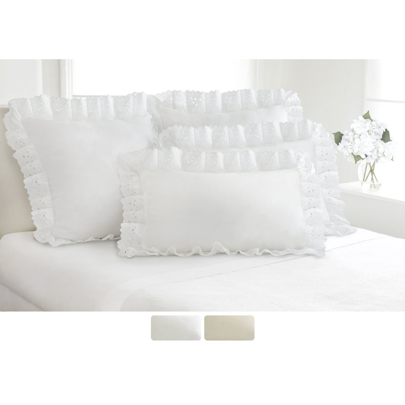 White Cotton Polyester Embroidered Standard Pillow Shams