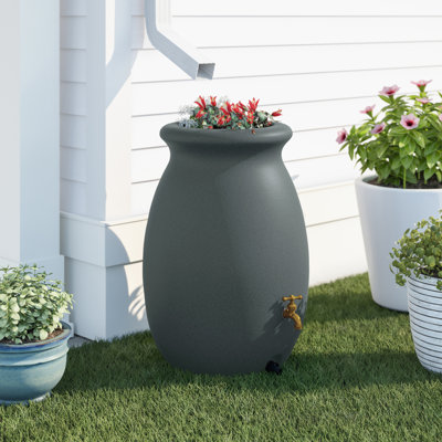 August Grove® 50 Gallons Plastic Drainable Dual Overflow Rain Barrel