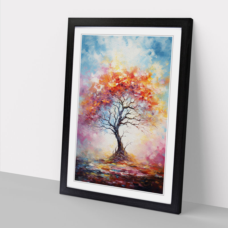 XYZ-FRM-V1223-6239 Tree Impressionism No.3 - Single Picture Frame Print on Wood, Black , 64cm H x 46cm W x 2cm D
