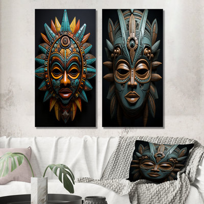 "Masque tribal africain", 2 pièces sur toile