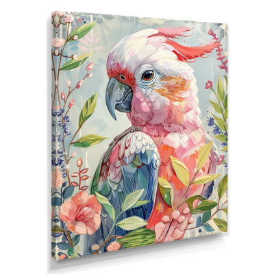 Rose, vert, cacatoès, jungle, rêves III - art mural perroquet