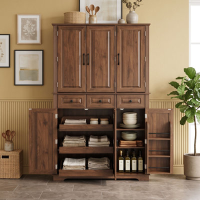 Pantry Cabinet with Pull-Out Trays and Door Storage Racks