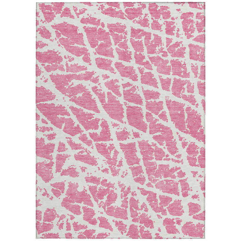 Tapis extérieur lavable et antidérapant 8 pi x 10 pi rose et ivoire