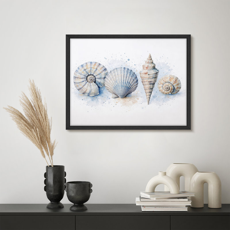Coastal Seashell Collection Framed Wall Art Prints - Ocean Inspired Decor for Bathroom Living Room, H 8 po x l 10 po, White
