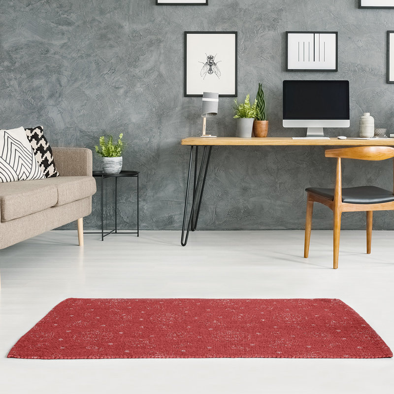 Tapis rouge/zone blanche fait main, Rectangle 5 pi x 7 pi