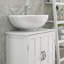 Meuble-lavabo avec découpe en U, meuble-lavabo sur pied avec double porte et tablette ajustable pour petits espaces