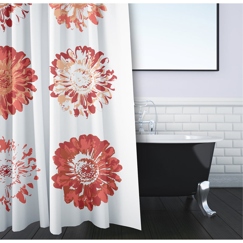 Rideau de douche simple à motif floral Caillo, Orange