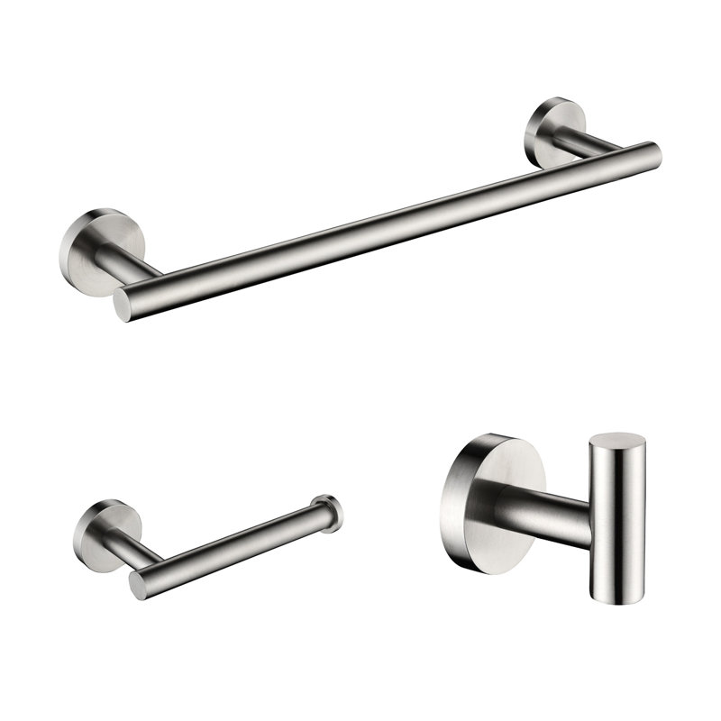 3 Bathroom Hardware In Sus304 Stainless Steel, Brushed Nickel, Wear- Bath Shower (toilet Paper Holder, Towel Bar, Robe Hook Resilient (robe Hook, Toilet Bar