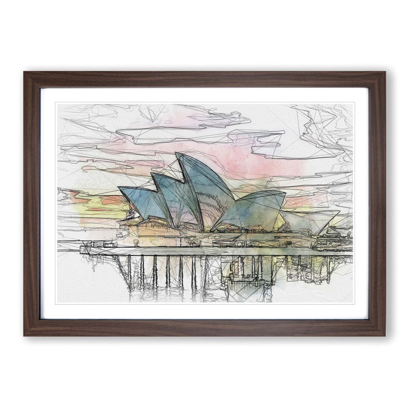 Sydney Opera House at Sunset in Abstract - Picture Frame Graphic Art Print, Walnut Framed, 48cm H x 65cm W x 2cm D