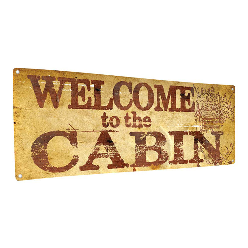 "Welcome To The Cabin", plaque en métal, H 4,25 po x l 11,5 po