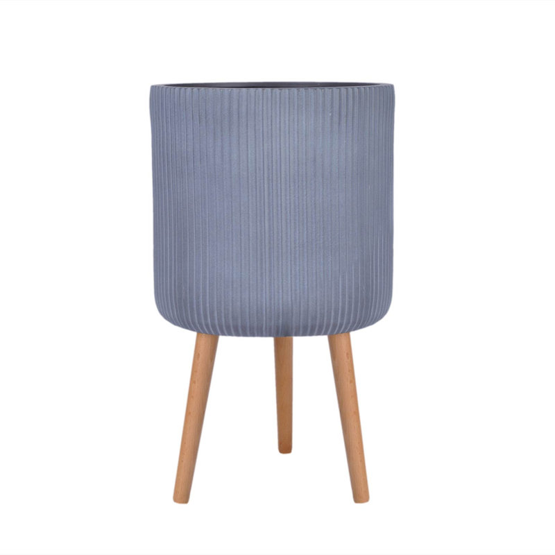Ribbed Cylinder Planter with Feet, Grey, 64cm H x 37cm W x 37cm D