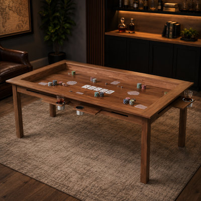 Table de salle à manger de 78,7 po en bois massif avec plateau de table amovible, 6 porte-gobelets, fentes de rangement, table de jeu convertible pour les soirées de jeux en famille
