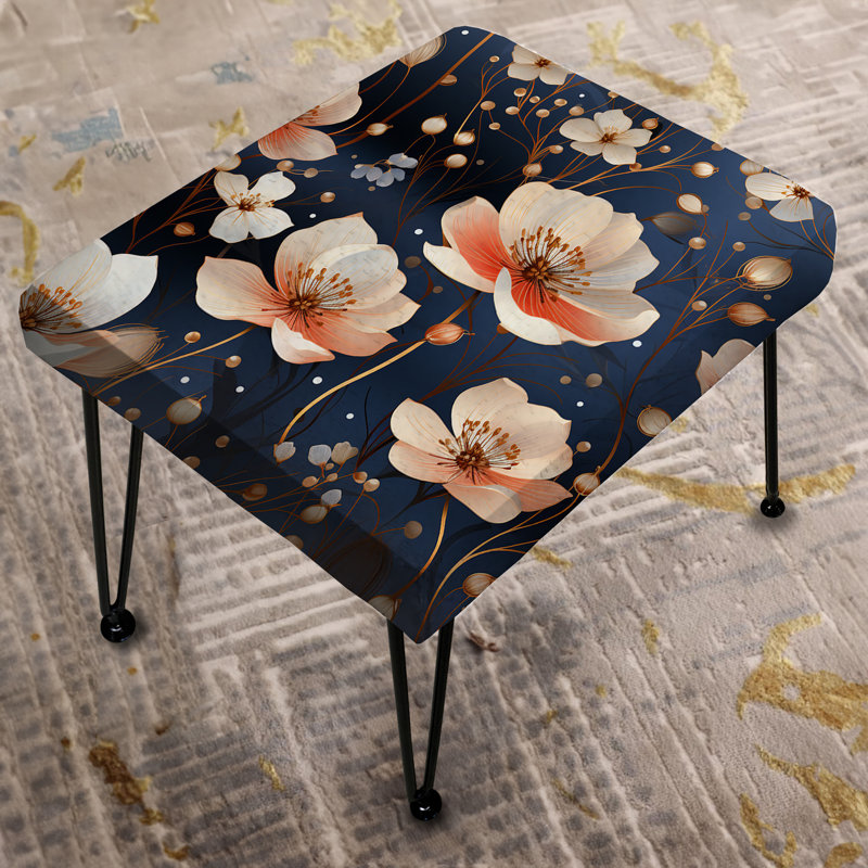 Mystic Aura Beige et orange Floral Delight - Repose-pieds rectangulaire floral