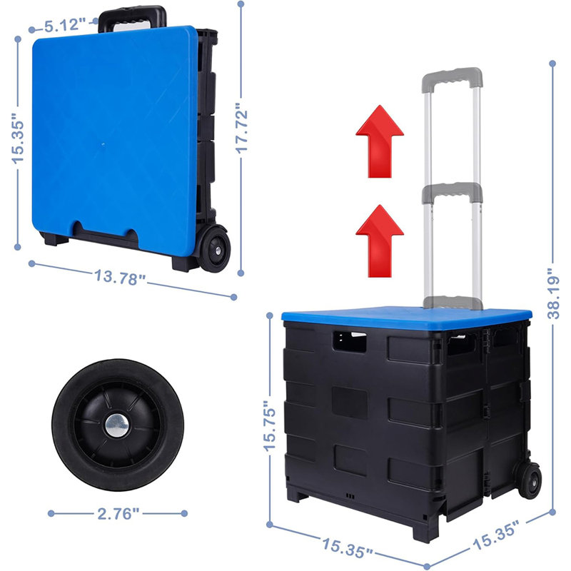 Heavy Duty Plastic Storage Case，With Wheels，Retractable Handle，Collapsible，Adjustable, Blue