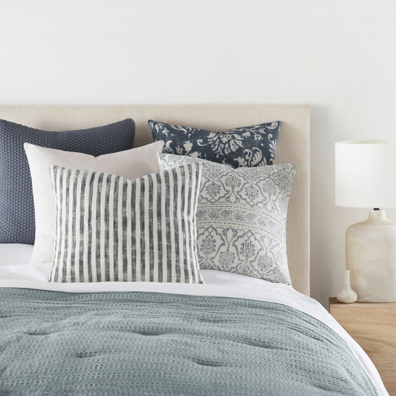 2-Pack Cotton Slub Decor Throw Pillows in Distressed Floral, Cream/ Navy Distressed Floral