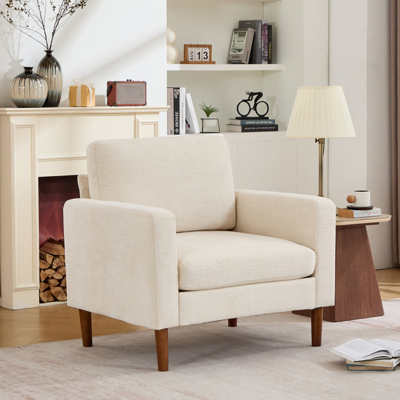 37 " Faux Leather Accent Chair Spacious Upholstered Armchair For Living Room Bedroom, Beige Chenille