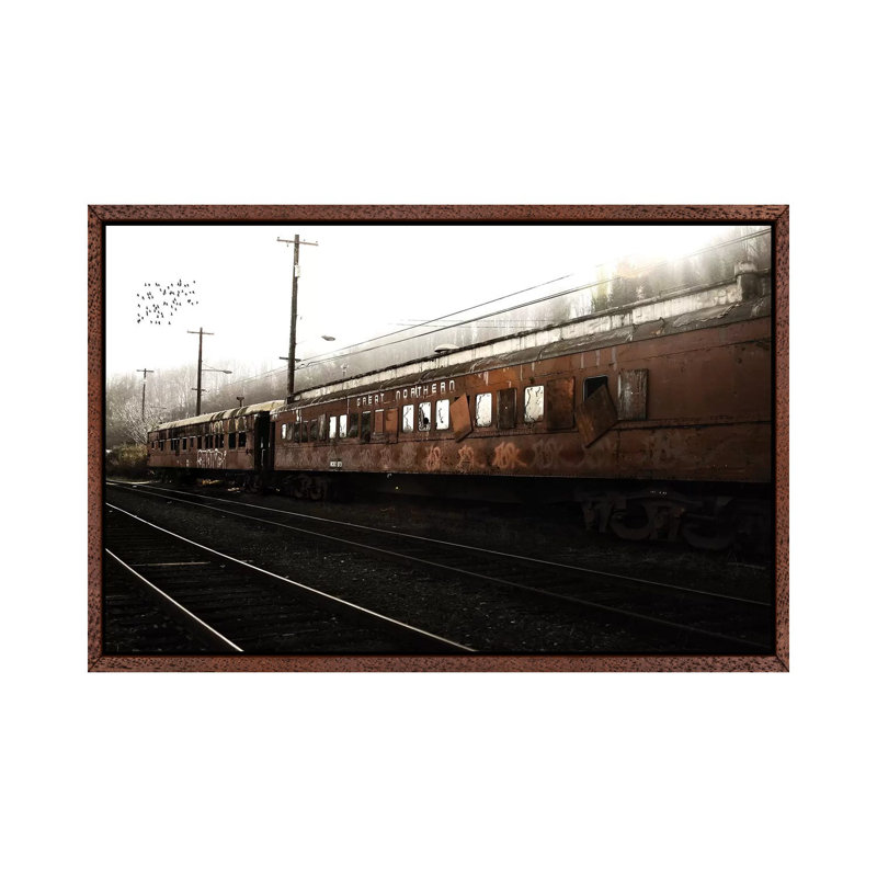 Train Birds - Print on Canvas, 66.04 cm H x 45.72 cm W, Classic Brown Wood Framed