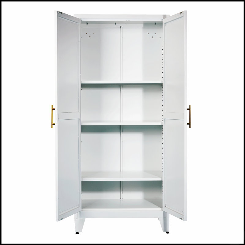 Armoire de rangement en métal durable avec tablettes réglables et portes galbées, parfaite pour la vie organisée dans n'importe quelle pièce