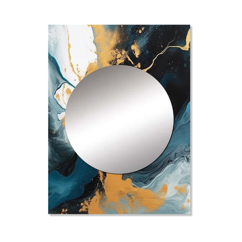 Minto bleu foncé et or coups de 11ème - grand miroir fractal, miroir mural décoratif bleu, impression d'art en métal