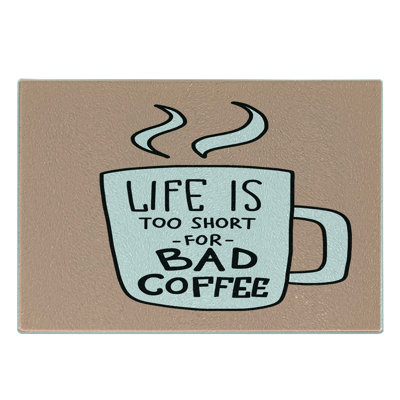 Ambesonne Lettering Tempered Glass Cutting Board Coffee Lover Mug Concept Coral and White