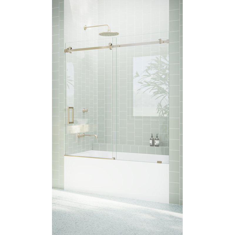 Astro 52 in. - 56 in. x 60 in. Frameless Sliding Bathtub Door, Brushed Bronze