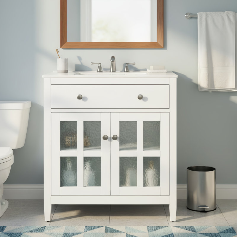 Meuble-lavabo 30 po avec lavabo en céramique, Blanc