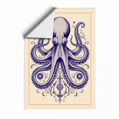 Symmetrical Octopus Japandi - Framed Print