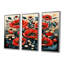 Coquelicots rouges dans la prairie - Illustration rétro - ensemble d'art mural coquelicots-108309710-108309712