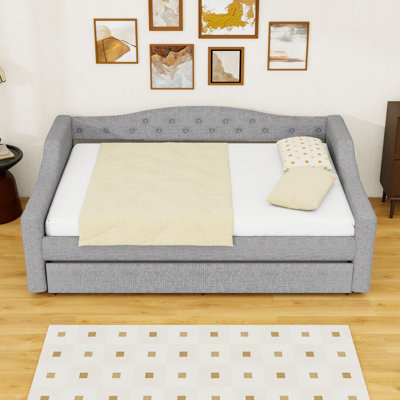 Upholstered Full XL Daybed with Trundle and LED Strip, Tufted Design