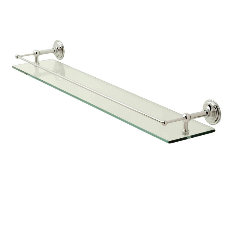 Floating Wall Mount Tempered Glass Bathroom Shelf with Brushed Chrome Rail