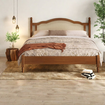 Structure en bois aggloméré robuste pour très grand lit, tête de lit en rotin, chambre à coucher pour maison moderne